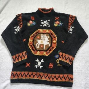 RAFAELLA Vintage Mohair Wool Blend Embroidery Sweater Large Black‎ Multicolor